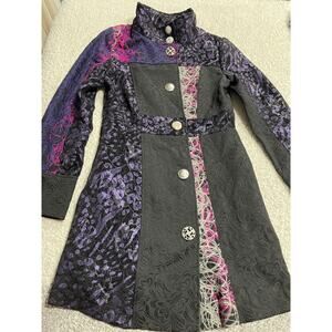 Women's Size S Brocade Patchwork Embroidered Tapestry Jacket Black Purple Pink